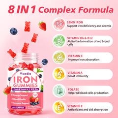 Wordln Iron Gummies chewy texture close-up shows easy daily use.