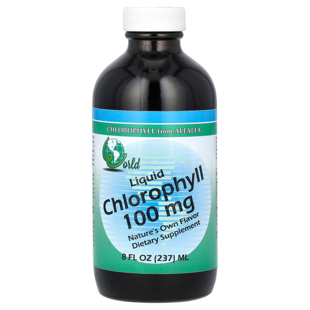 World Organic chlorophyll liquid bottle for daily wellness and easy dosing.
