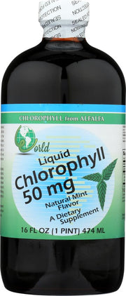 World Organic Liquid Chlorophyll Mint bottle shows mint flavor and daily-use benefits.