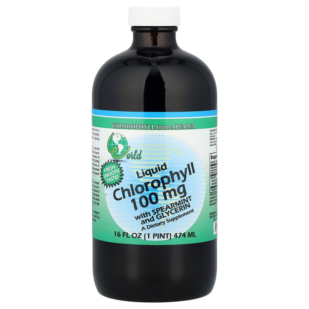World Organics Liquid Chlorophyll bottle with spearmint for a refreshing daily ritual