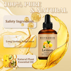 Wuvezrub lemon essential oil in a diffuser releasing bright citrus aroma.