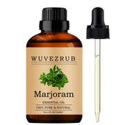 Wuvezrub Marjoram essential oil bottle close-up for pure aromatherapy sessions.