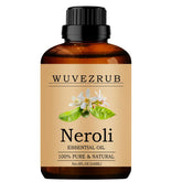 Wuvezrub Neroli oil bottle close-up for aromatherapy use.