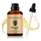 Wuvezrub Sage essential oil bottle, pure and additive-free for aromatic diffusion.