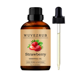 Wuvezrub Strawberry essential oil bottle close-up for aromatherapy use