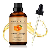 Wuvezrub Sweet Orange Essential Oil bottle shown for pure citrus aroma.