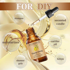 Wuvezrub Ylang-Ylang essential oil in diffuser creating calming floral ambience.