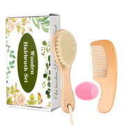 WXA baby wooden brush with soft goat bristles for gentle grooming pink