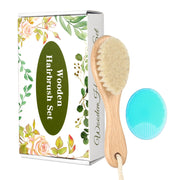 WXA wooden brush with soft goat bristles for gentle baby grooming and scalp massage.