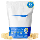 XEELA Banana Split protein bottle showing 25g plant protein per serving.