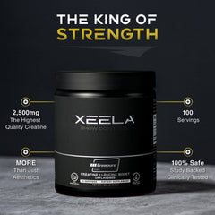 Athlete performing lift with XEELA Creatine prep visible for workouts