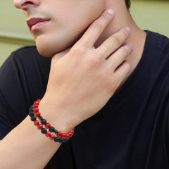 XIANNVXI lava rock with red-black beads showcases bold, stylish contrast.