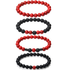 XIANNVXI red-black bracelet set close-up shows lava rock and matte agate for daily wear.