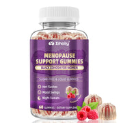 XIHOLIY menopause gummies bottle, sugar-free raspberry flavor for daily mood balance and hot flash support.