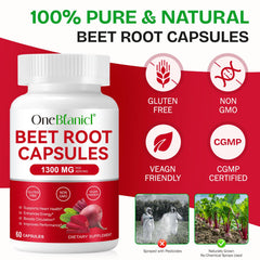 XINSZLIN Beet Root Capsules 1300mg packaging label showcases clean, additive-free formula.