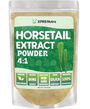 XPRS Nutra Horsetail Extract Powder bottle front, highlighting premium silica support.