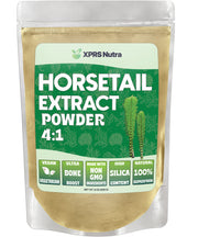 XPRS Nutra horsetail extract powder bottle showing high silica for hair and nails