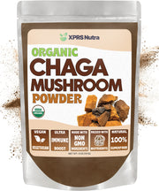 XPRS Nutra Organic Chaga Powder bottle showcasing premium vegan superfood for daily use.