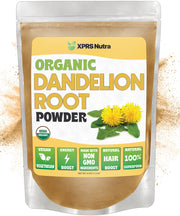 XPRS Nutra Organic Dandelion Root Powder bottle close-up emphasizes purity for daily use.