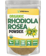 XPRS Nutra Organic Rhodiola Rosea Powder packaging highlights premium organic quality.
