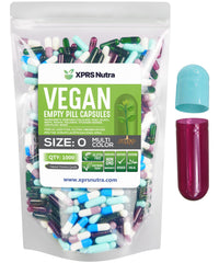 XPRS Nutra Size 0 empty capsules in multi-color veggie shells ready for DIY filling