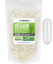 XPRS Nutra Size 0 empty capsules, clear shells for precise filling.