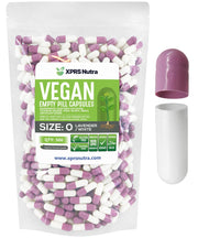 XPRS Nutra Size 0 empty capsules lavender-white packaging, easy to identify and fill.