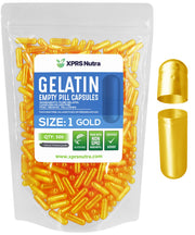 XPRS Nutra Size 1 empty capsules gold packaging for DIY fills.