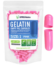 XPRS Nutra Size 1 pink empty capsules with clear shells for easy filling.