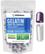 XPRS Nutra Size 3 empty capsules in a transparent bottle for precise filling.