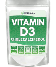 XPRS Nutra Vitamin D3 powder unflavored bottle for simple daily supplementation.
