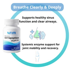XRIM Serrapeptase enteric-coated capsules ready for digestion and absorption.