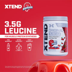 Xtend Original BCaa powder texture closeup highlights fine, fast-dissolving amino acids