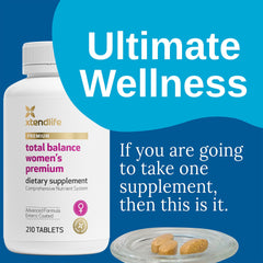 Xtendlife Total Balance Women's bottle pour with easy daily capsules for balanced nutrition.
