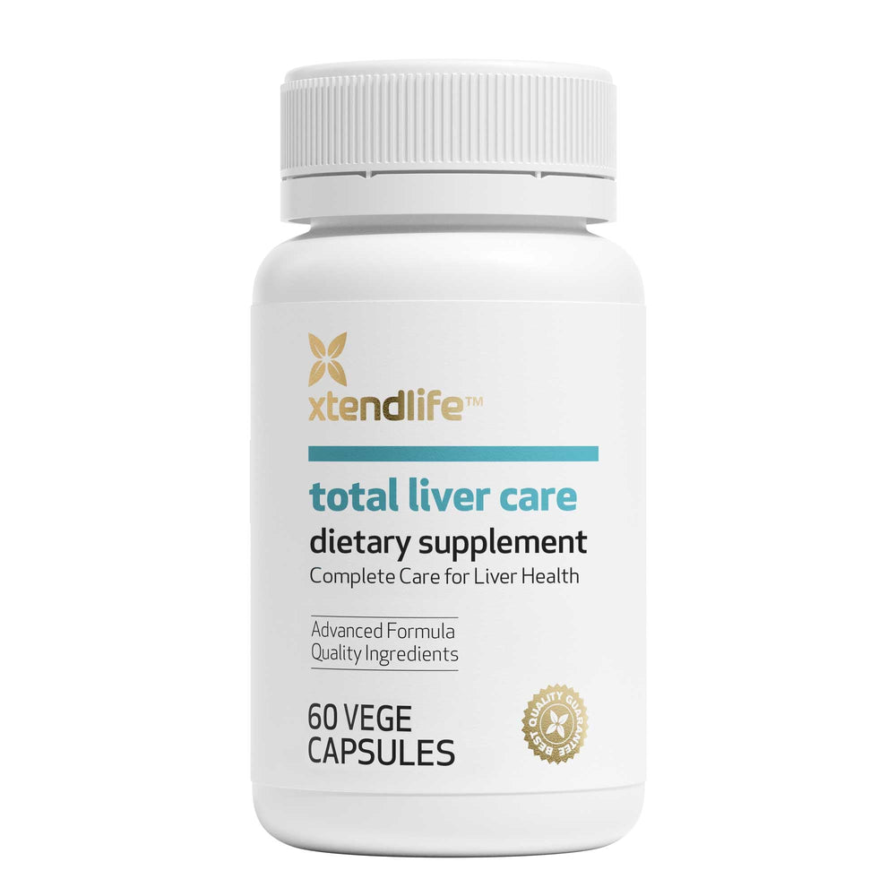 Xtendlife Total Liver Care bottle front view highlighting premium liver support packaging.