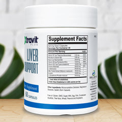Xtravit Liver Support bottle back label with ingredients for detox.