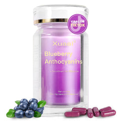 Xuaai Blueberry Anthocyanins Capsules bottle highlights antioxidant eye support