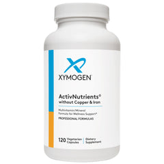XYMOGEN ActivNutrients bottle front promotes daily vitality with an iron-free multivitamin design.