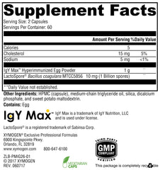 Capsules of XYMOGEN ProbioMax IG 26 for convenient daily dosing.