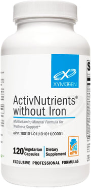 XYMOGEN ActivNutrients Without Iron bottle front for daily wellness.
