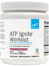 XYMOGEN ATP Ignite canister label highlighting mixed-berry flavor and energy potential.