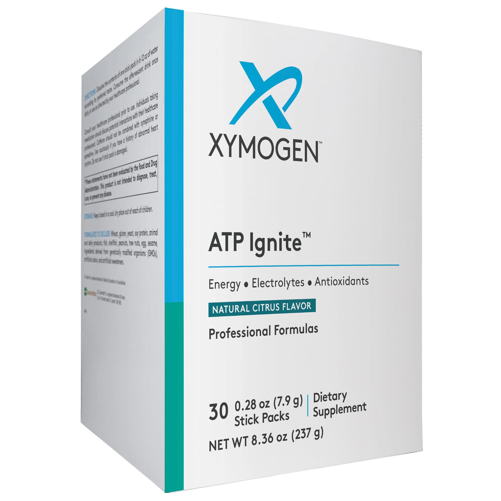 XYMOGEN ATP Ignite citrus stick pack for refreshing electrolyte support.