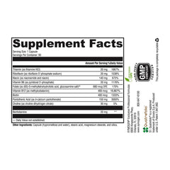 Close-up of XYMOGEN B Activ capsules highlighting bioactive B vitamins for absorption.