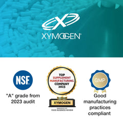 Xymogen Berberine HCL pouring capsules illustrating easy daily intake for metabolism support.