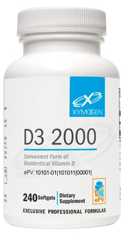 XYMOGEN D3 2000 softgel pack for easy daily vitamin D3 intake.
