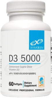 XYMOGEN D3 5000 softgels bottle supports immune health.