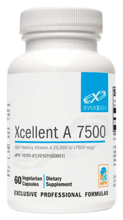 XYMOGEN Xcellent A 7500 bottle showing high-potency vitamin A for immune support