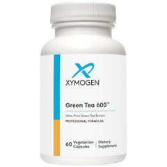XYMOGEN Green Tea 600 bottle with glass, convenient daily use.