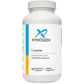 XYMOGEN L-Lysine 1000mg capsules bottle supports collagen formation for skin and joints.