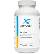 XYMOGEN L-Lysine 1000mg capsules bottle supports collagen formation for skin and joints.